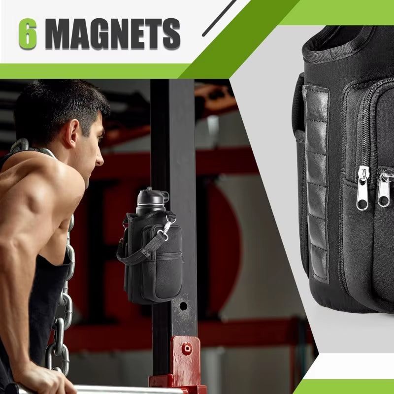 Products​Magnetic Water Bottle Holder Gym Water Bottle Carrier Bag W/ Phone Pocket Handle Shoulder Strap 6 Built-In Magnets Water Bottle -Smartshelf Sales Smartshelf Sales