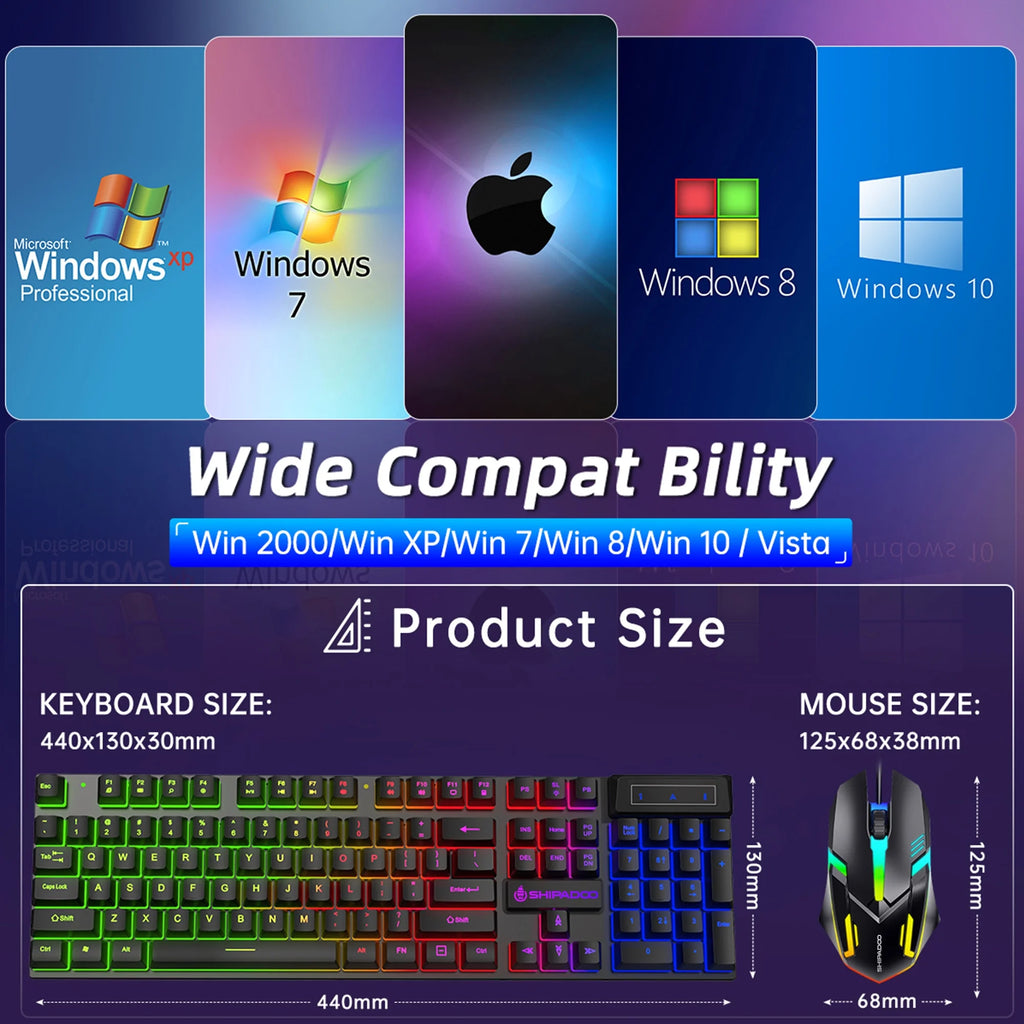 RGB Gaming Keyboard and Mouse Set, LED Backlit