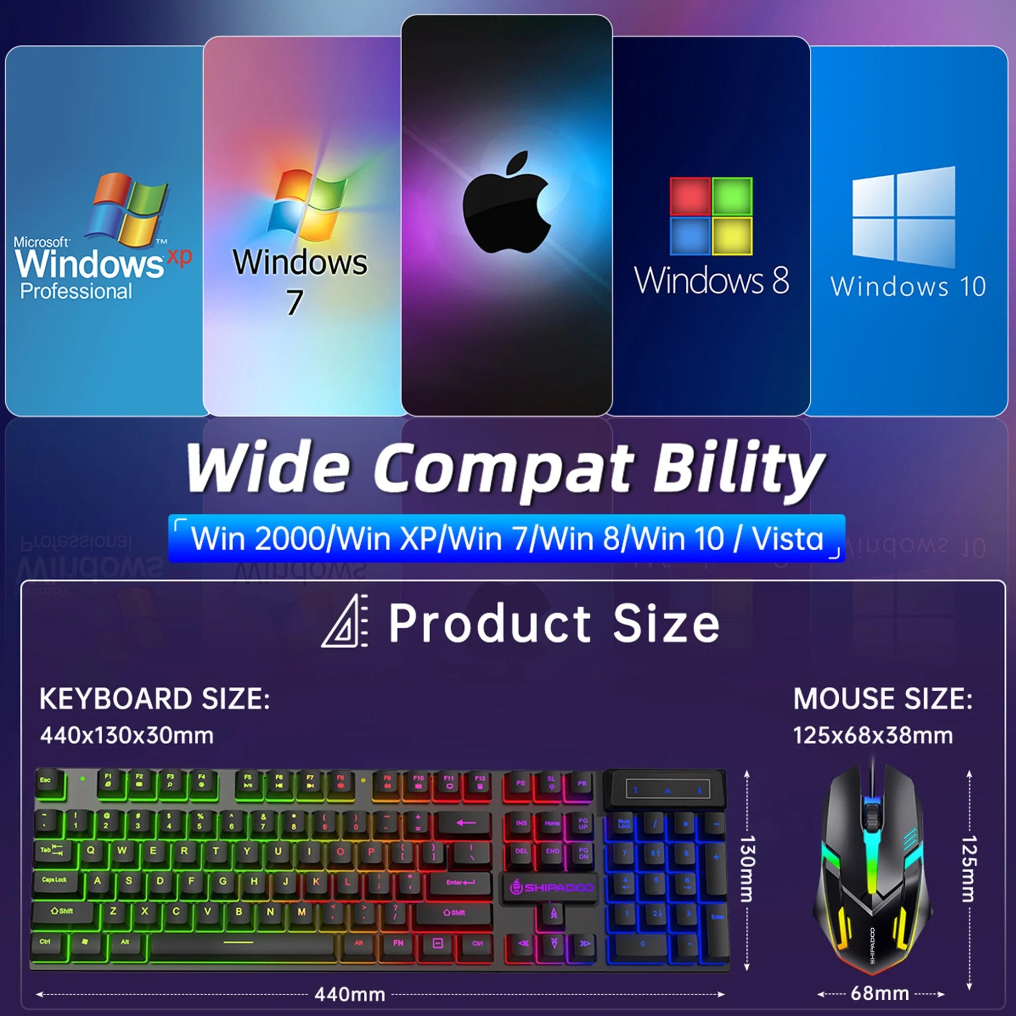 RGB Gaming Keyboard and Mouse Set, LED Backlit