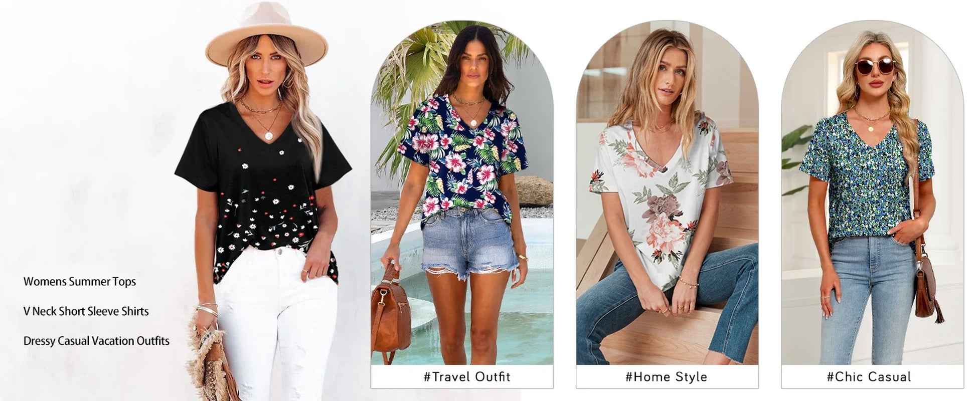 Camisetas Con Cuello En V Para Mujer, Blusas Florales De Verano, Camisetas De Manga Corta, Túnicas Casuales