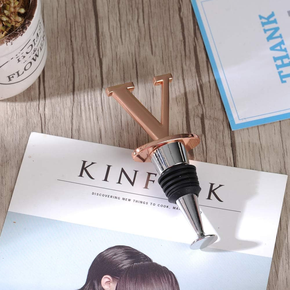 Products​Wine and Beverage Bottle Stopper with Rose Gold Finish-Perfect Presents/Gift Idea for Valentines Day, Mothers Day, Fathers Day, Thanksgiving Day,E-Initial (Letter E) -Smartshelf Sales Smartshelf Sales
