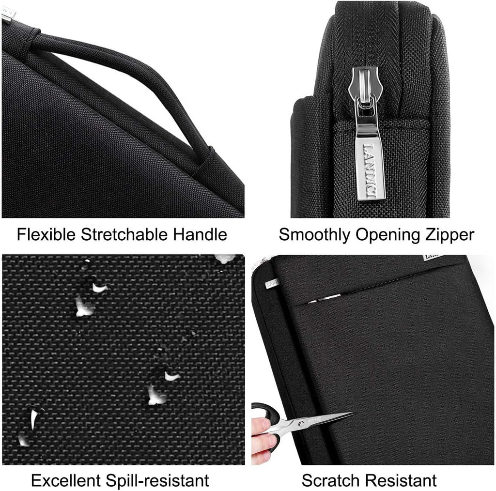 360 Shockproof 11.6in Sleeve features flexible handle, smooth zipper, spill-resistant fabric, and scratch-resistant design.