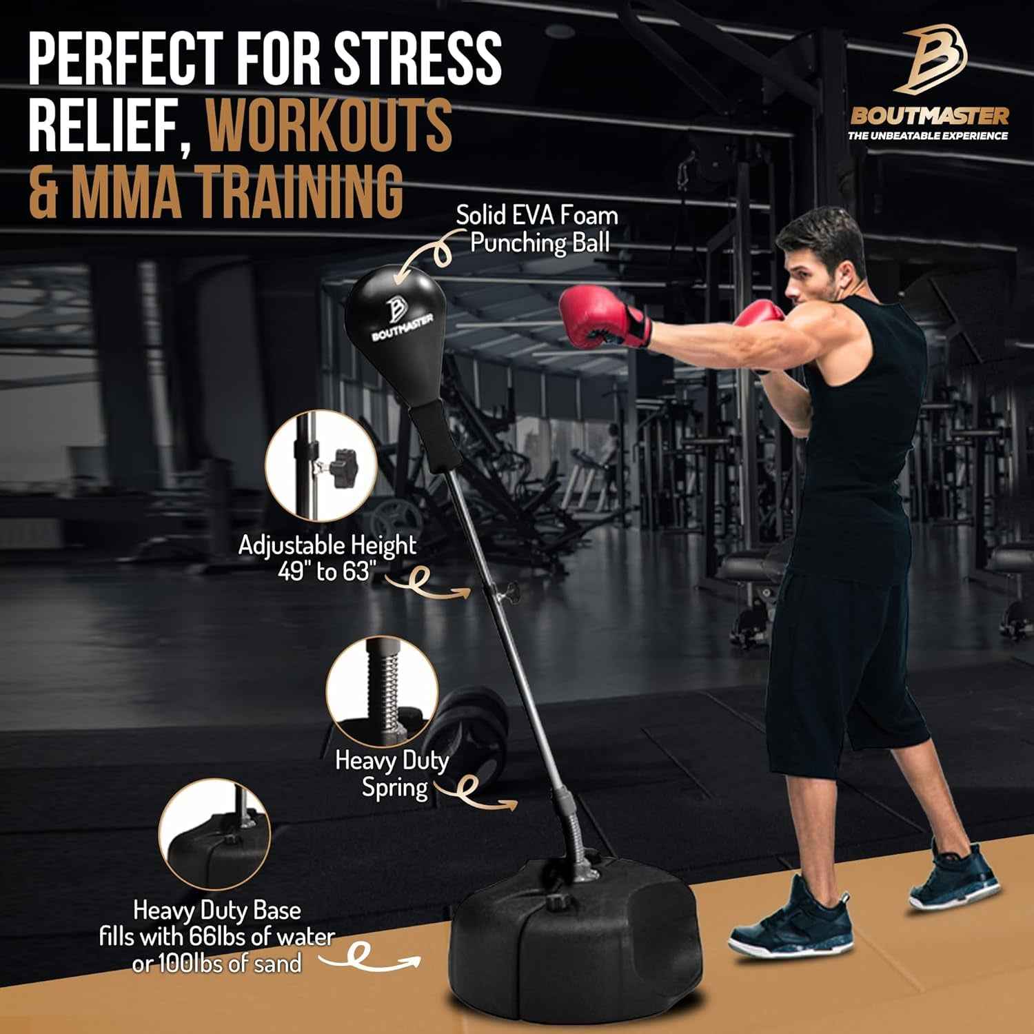 Techtools Punching Bag with Stand, Boxing Bag for Teens & Adults - Height Adjustable - Speed Bag for Training, Boxing Equipment, Stress Relief & Fitness