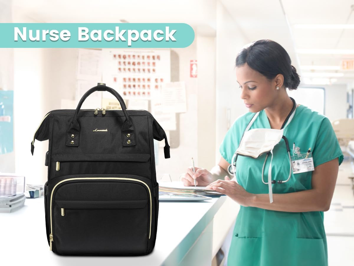 Laptop Backpack Women 15.6 Work Nurse Bag Black