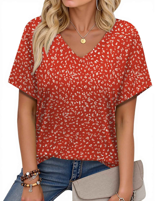 Camisetas Con Cuello En V Para Mujer, Blusas Florales De Verano, Camisetas De Manga Corta, Túnicas Casuales