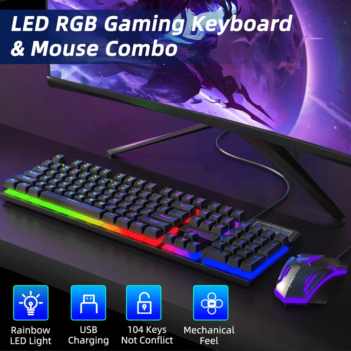 RGB Gaming Keyboard and Mouse Set, LED Backlit