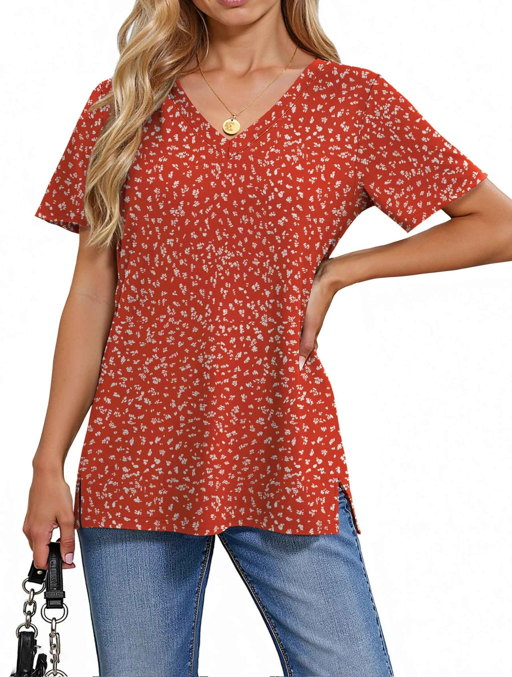 Camisetas Con Cuello En V Para Mujer, Blusas Florales De Verano, Camisetas De Manga Corta, Túnicas Casuales