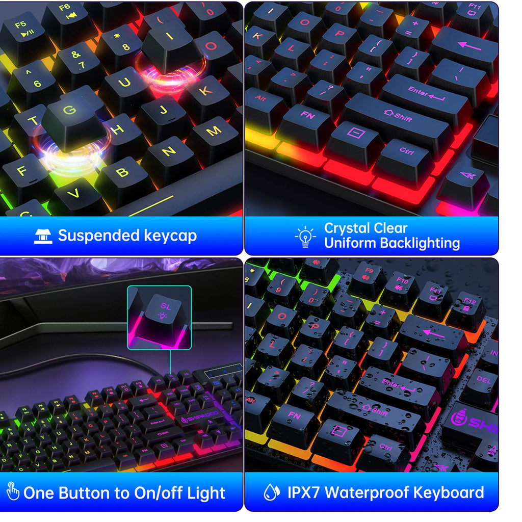 Products​Gaming Keyboard & Mouse, 104 Keys LED RGB Gaming Keyboard and Mouse Set, LED BacklitRGB Backlit Quiet Computer Keyboard, Multimedia Keys, 26 Anti-Ghosting Keys, Waterproof Light up USB Wired Keyboard for PC Gamers Desktop Computer Laptop,Black -Smartshelf Sales Smartshelf Sales