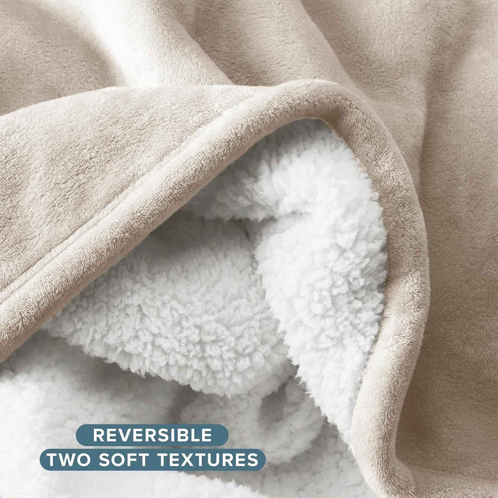 Sherpa Fleece Blanket - Throw/Travel Size - Blanket for Bed, Sofa, and Couch - Warm & Lightweight - Fluffy & Soft - Reversible (Throw/Travel, Oyster)