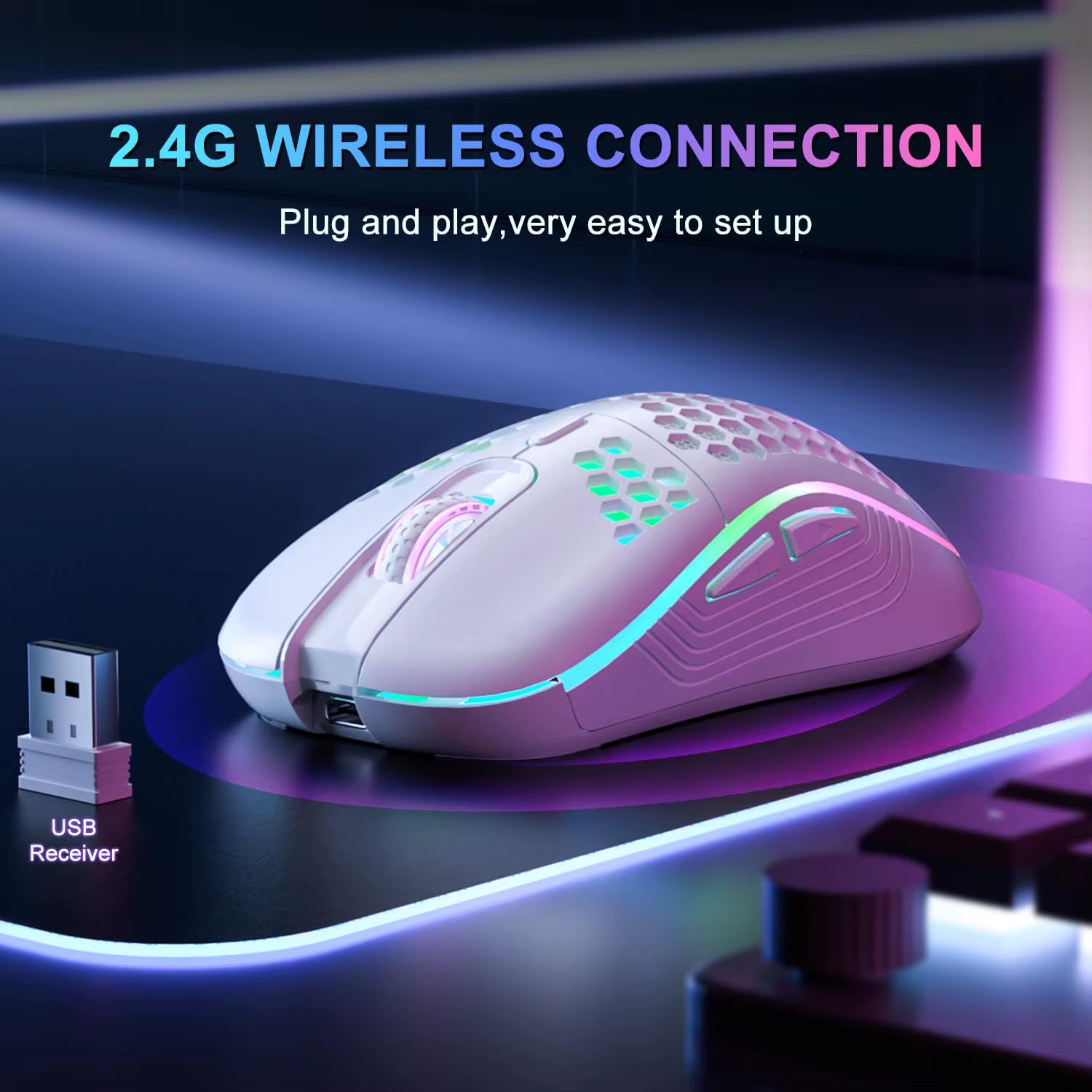 Products​2.4G Wireless Mouse with RGB Backlit 6-Button 3-Speed DPI Type C Rechargeable Ergonomic Honeycomb Design Gaming Mouse -Smartshelf Sales Smartshelf Sales