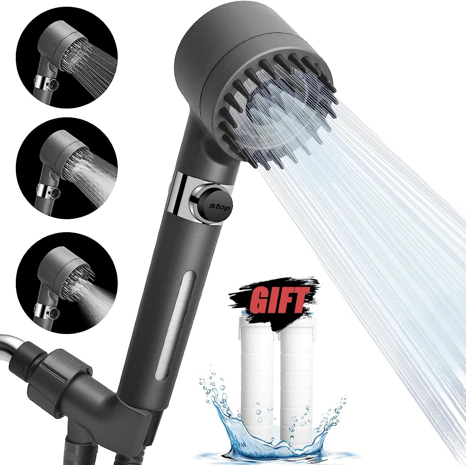 Products​PureFlow High-Pressure Shower Head – 3-Mode Adjustable Spray with Massage Brush Filter for Ultimate Bathroom Relaxation -Smartshelf Sales Smartshelf Sales