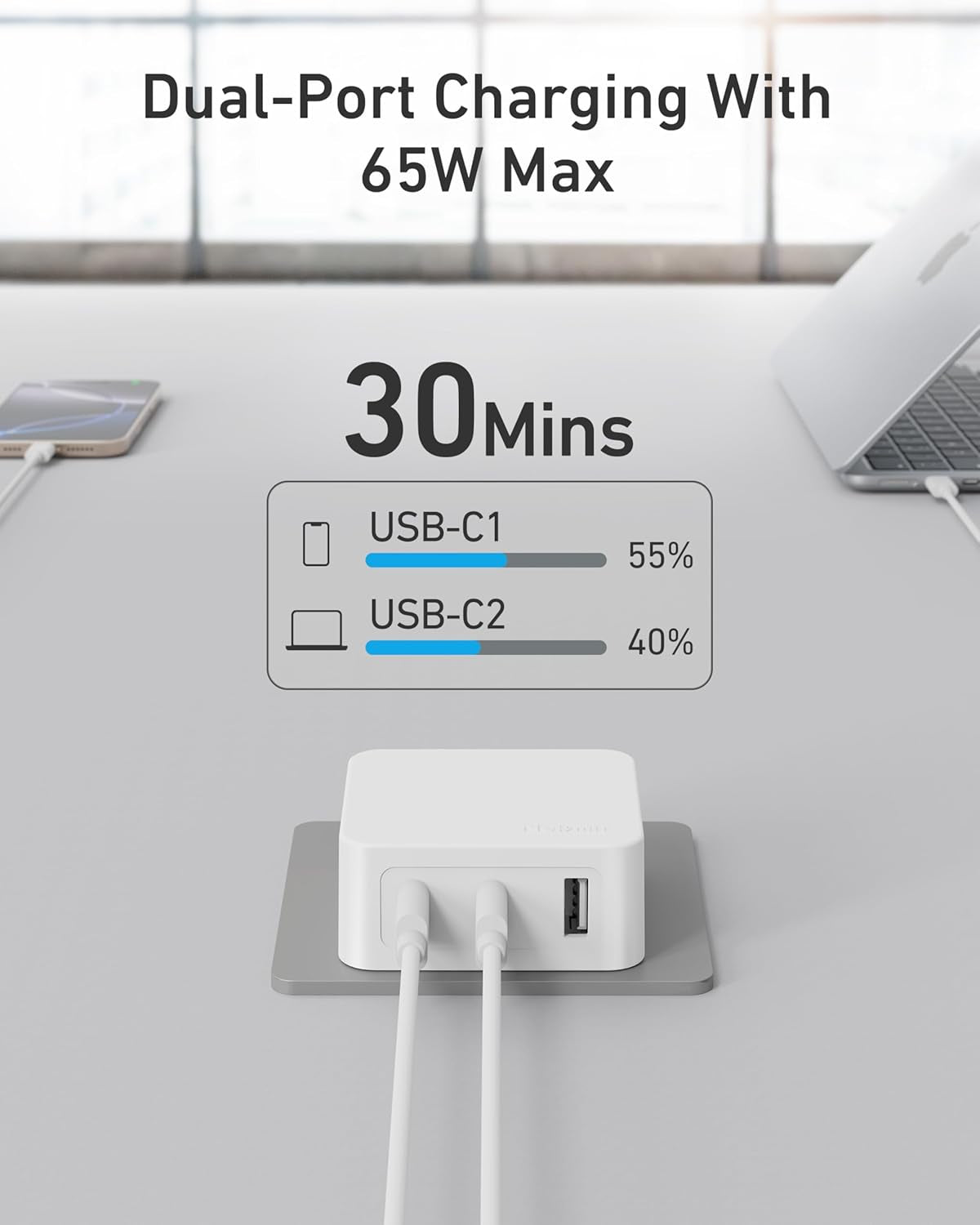 67W USB C Fast Charger, 3-Port GAN Wall Charger
