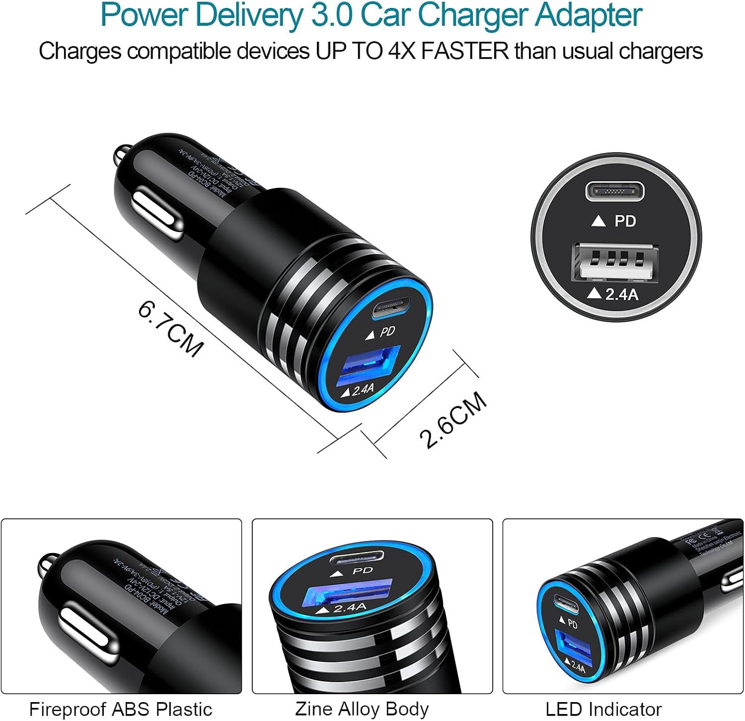 30W USB C Car Charger, Fast Charge for Pixel & Samsung