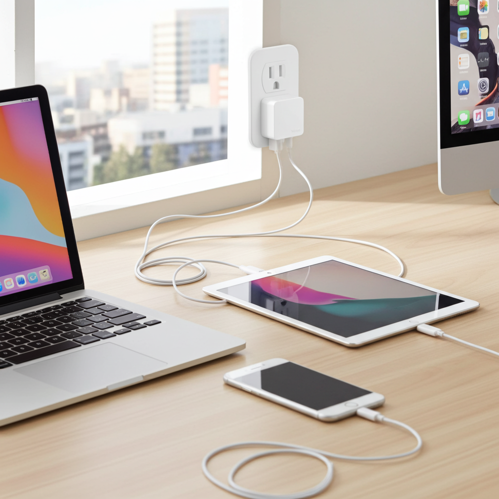 67W Flat USB C Charger Block - 3-Port GAN Wall Charger