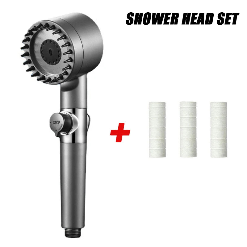 Products​PureFlow High-Pressure Shower Head – 3-Mode Adjustable Spray with Massage Brush Filter for Ultimate Bathroom Relaxation -Smartshelf Sales Smartshelf Sales