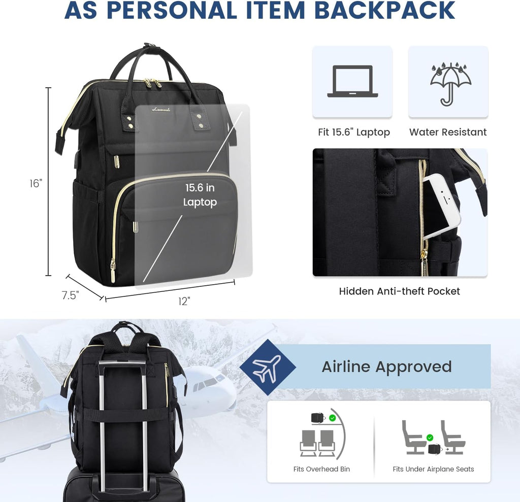 Laptop Backpack Women 15.6 Work Nurse Bag Black