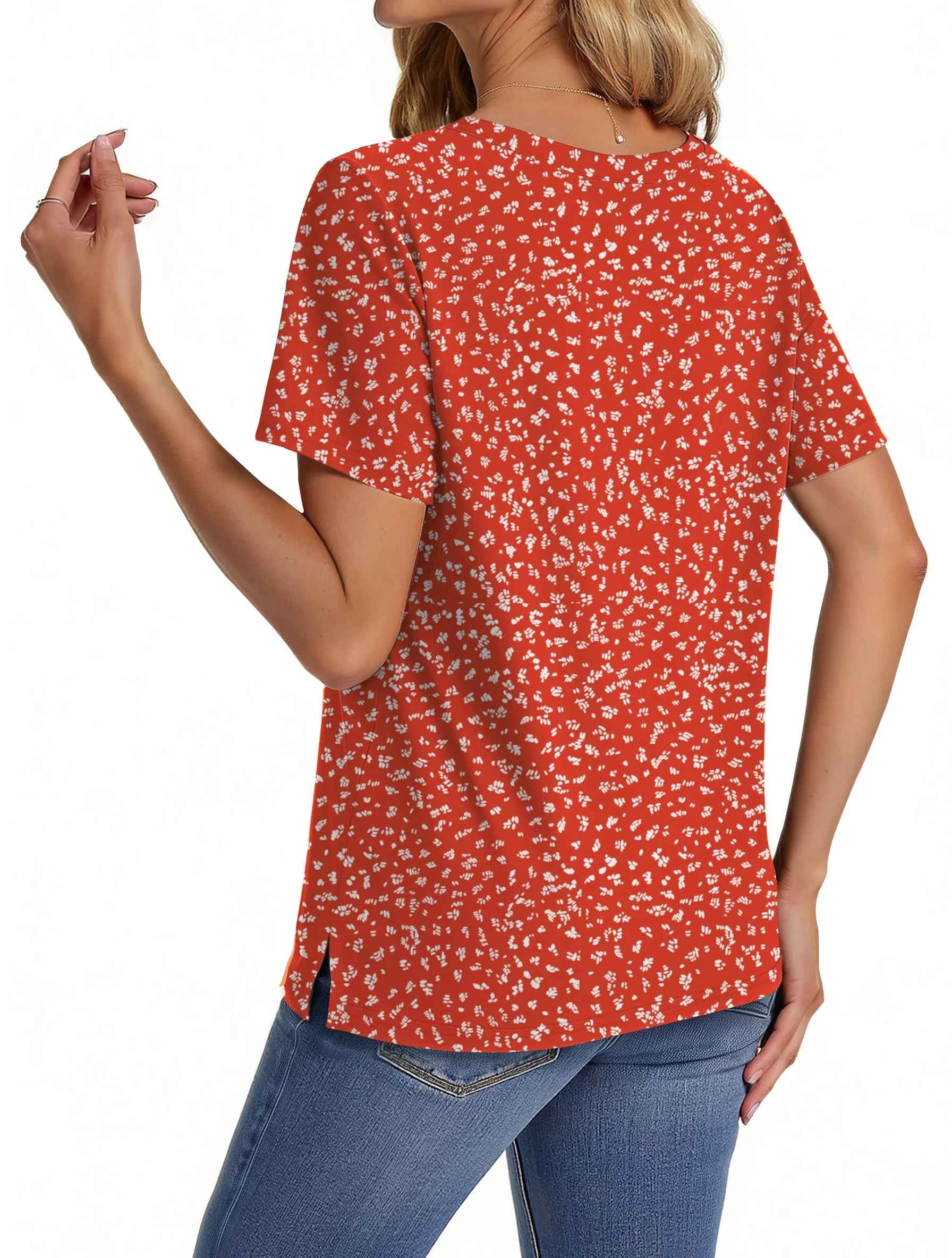 Camisetas Con Cuello En V Para Mujer, Blusas Florales De Verano, Camisetas De Manga Corta, Túnicas Casuales