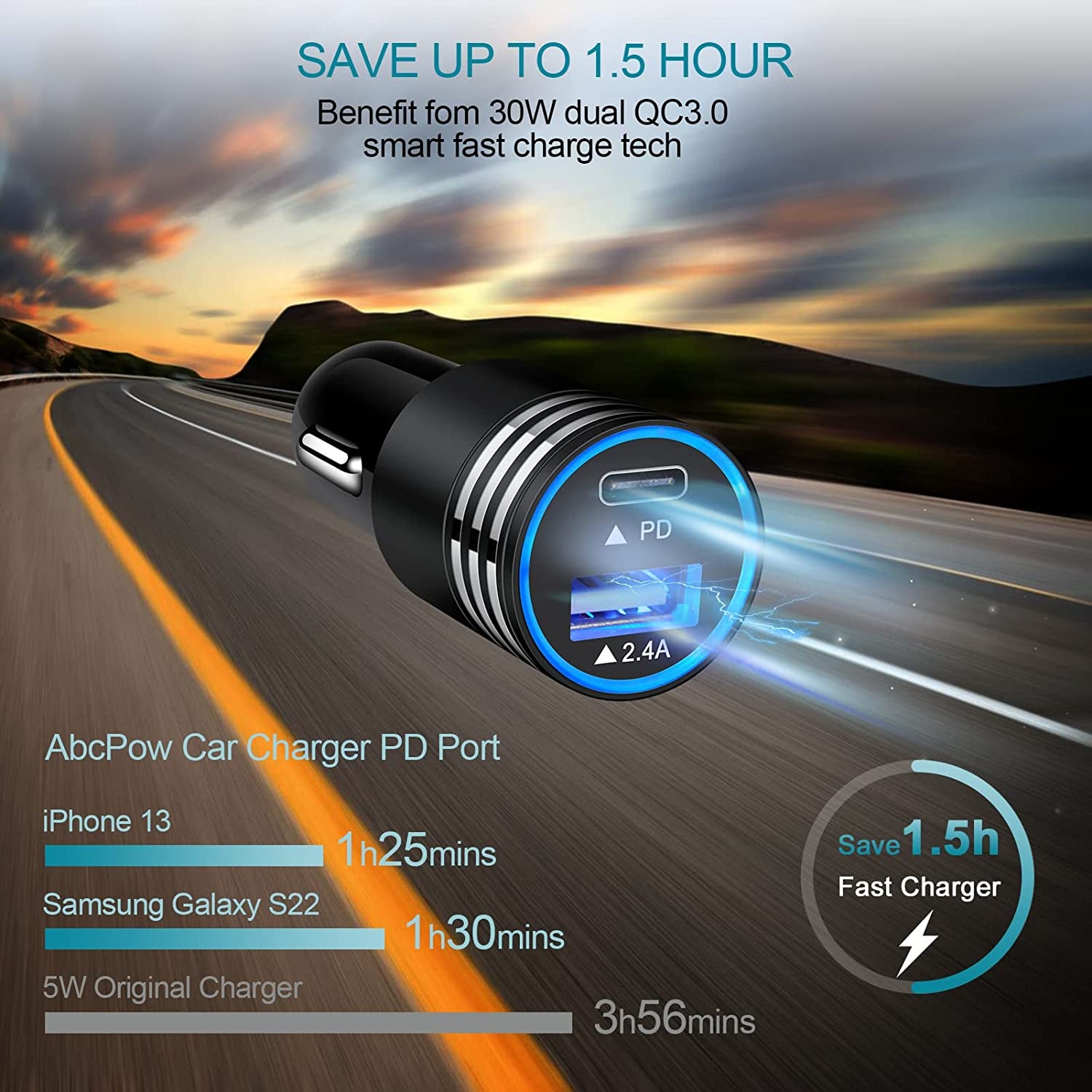30W USB C Car Charger, Fast Charge for Pixel & Samsung