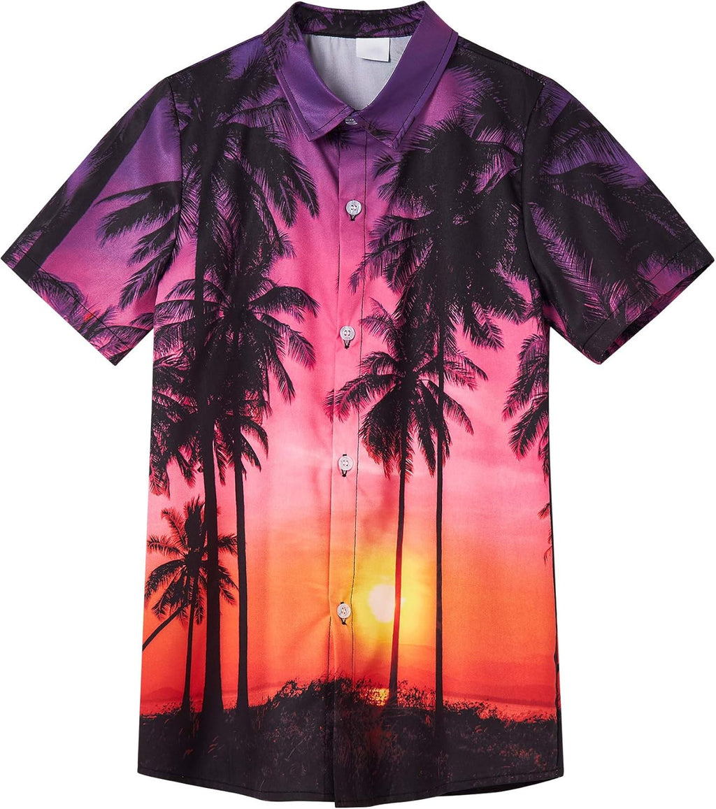 boys 7-8 Hawaiian tee featuring vibrant palm trees and sunset colors for summer fun.