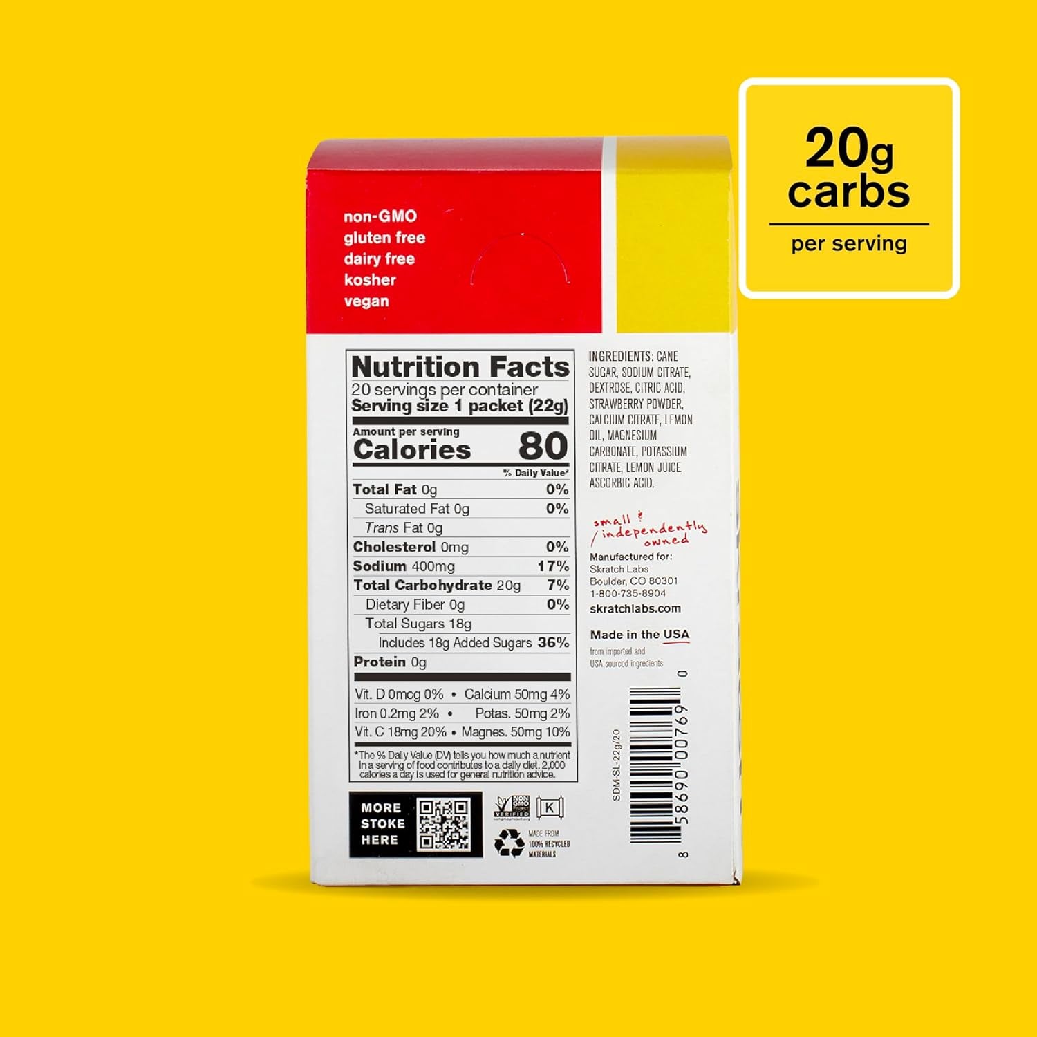Hydration Packets Strawberry Lemonade 20Ct Electrolyte