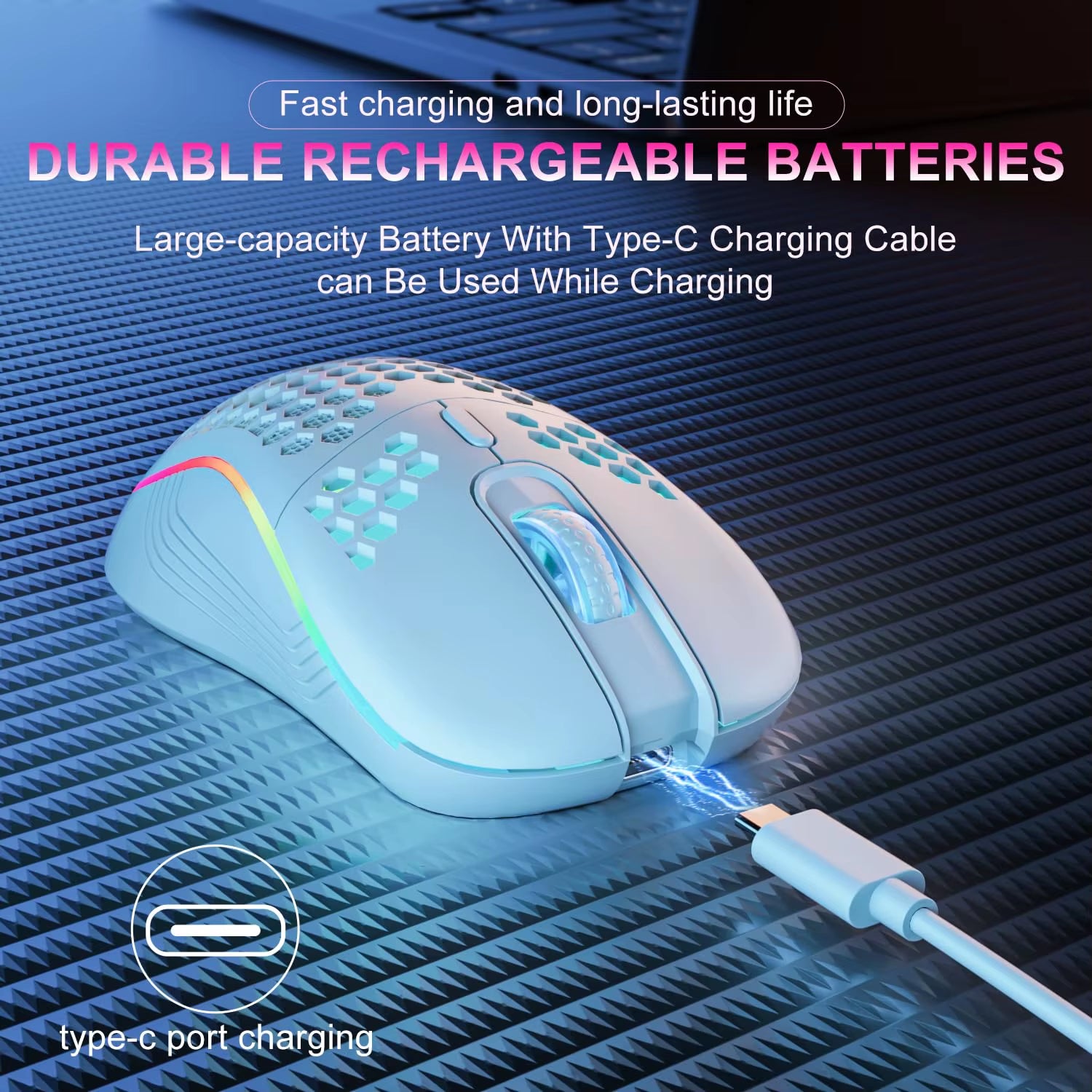 Products​2.4G Wireless Mouse with RGB Backlit 6-Button 3-Speed DPI Type C Rechargeable Ergonomic Honeycomb Design Gaming Mouse -Smartshelf Sales Smartshelf Sales