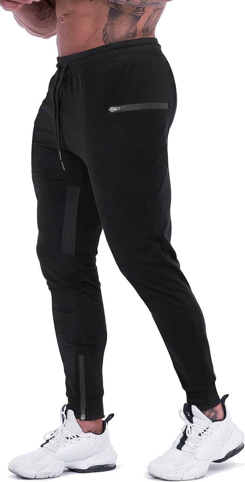Mens Joggers Pants Tapered Sweatpants Casual Gym Training Workout Pants Slim Track Pant with Zipper Pockets