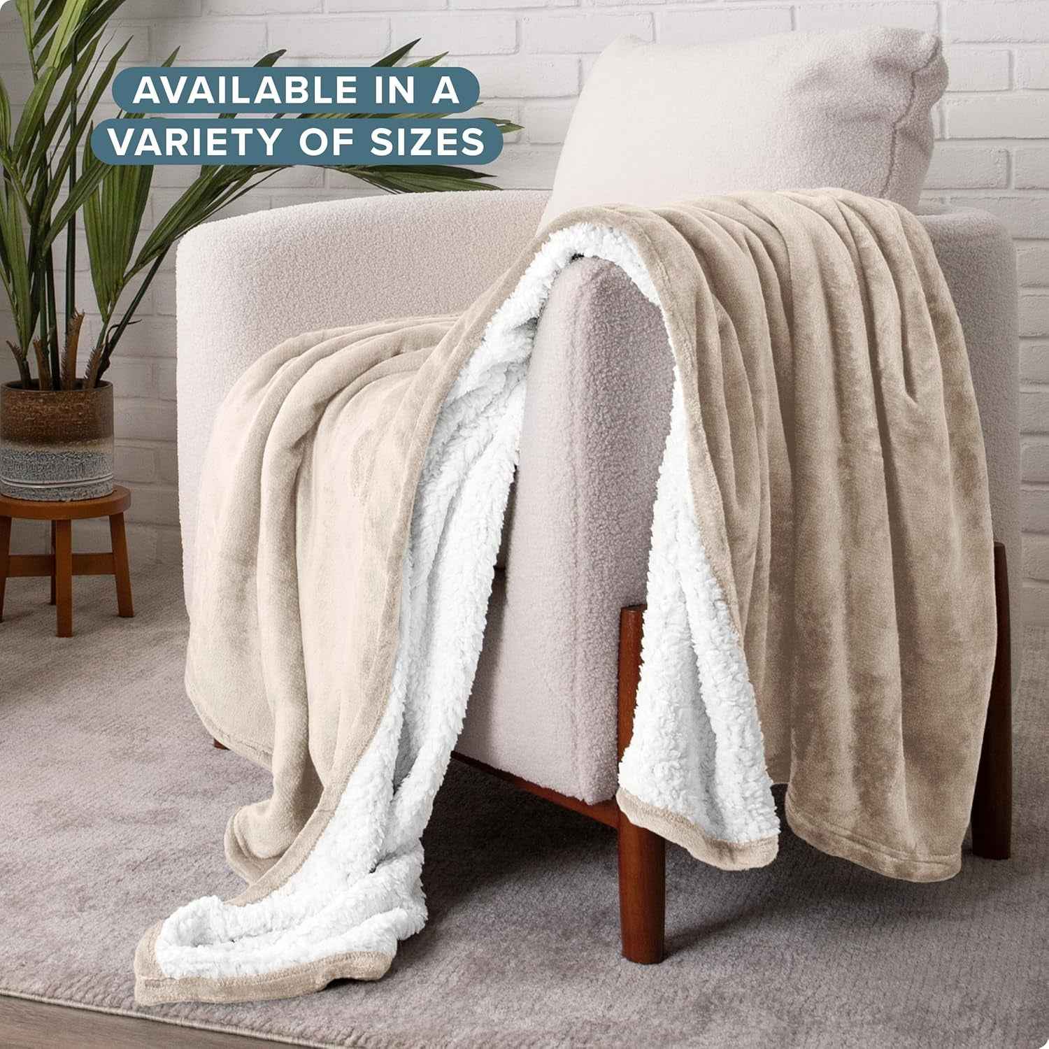 Sherpa Fleece Blanket - Throw/Travel Size - Blanket for Bed, Sofa, and Couch - Warm & Lightweight - Fluffy & Soft - Reversible (Throw/Travel, Oyster)