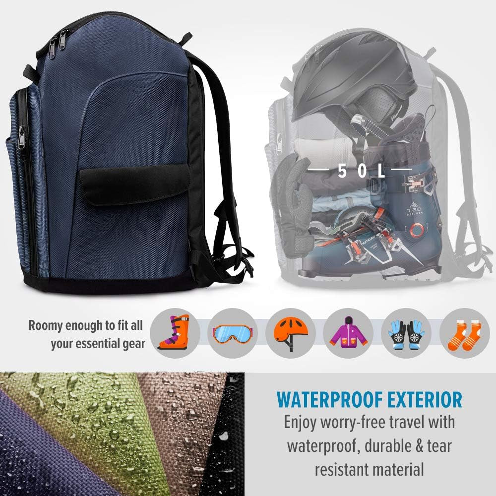 50L Ski Boot Bag with Helmet Compartment & Waterproof