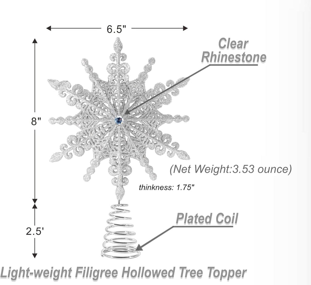 Products​8 Inch Silver Glittered Filigree Christmas Star Tree Topper Star/Home Décor Ornaments (Silver) -Smartshelf Sales Smartshelf Sales
